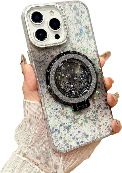 iPhone 15 Pro Kılıf Damla Simli Renk Geçişli Manyetik Şarj Özellikli Bling Kapak