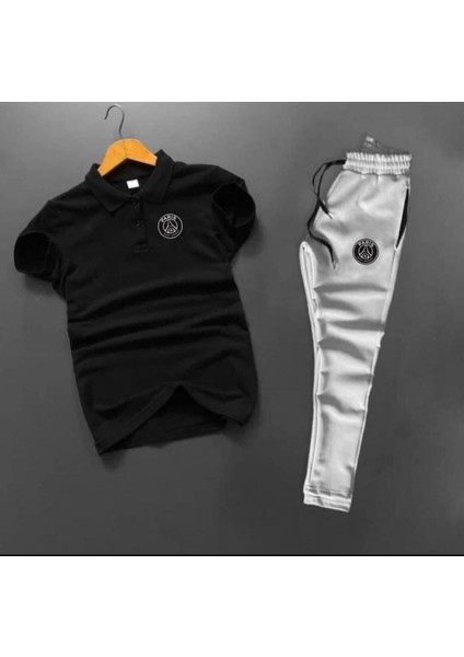 Baskılı Paris Erkek Polo Yaka Tshirt Scuba Eşofman Altı