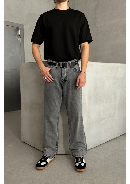 Erkek Baggy Jean Pantolon Yüksek Bel Gri Denim Bol Kesim Günlük Kullanım İçin modelleri