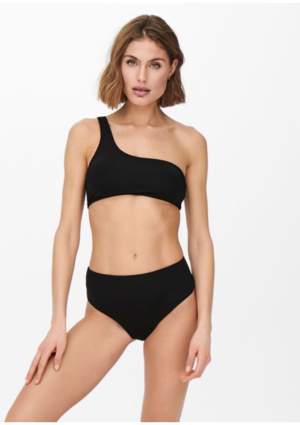 Onltassy One- Shoulder Top Normal Kalıp Düz Siyah Kadın Bikini Üst