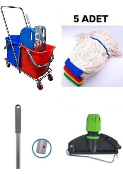Çift Kovalı Krom Temizlik Arabası Paspas Arabası Sap Mop Aparat (Çelik Pressli) fiyatları