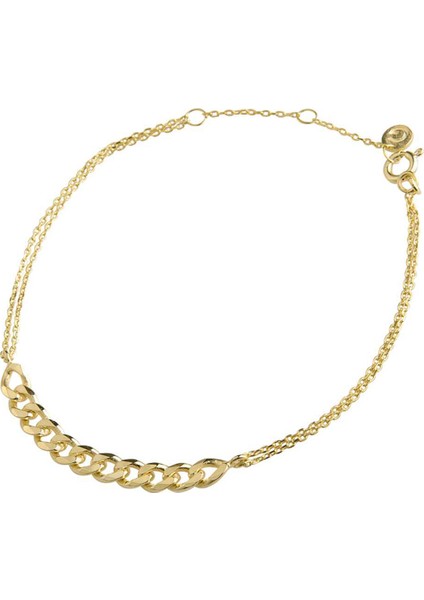Gümüş Üzeri 14 Ayar Altın Kaplama Retro Zincir Bileklik