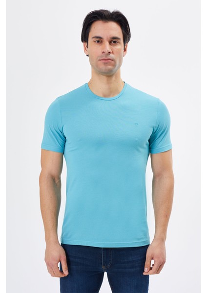 Regular Fit Bisiklet Yaka %100 Pamuk Kısa Kollu Basic Penye T-Shirt-PE3601TY22
