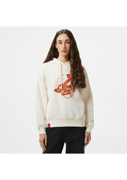 Cny Good Luck Kadın Beyaz Hoodie.1