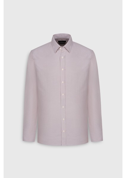 Pamuklu Oxford Slim Fit Dar Kesim Gizli Düğmeli Yaka Armürlü Gömlek