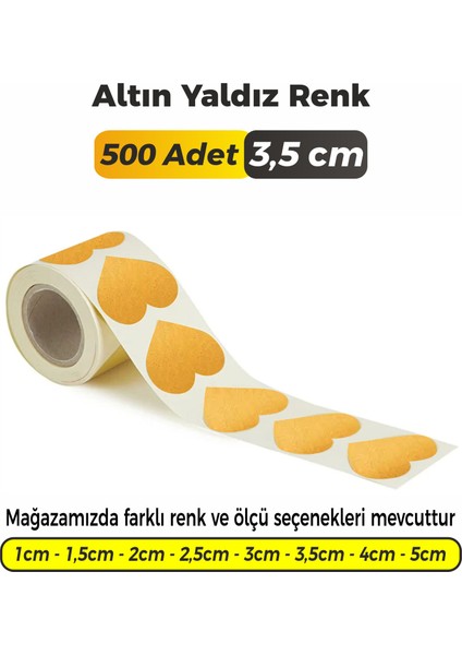 Kalp Kesimli Altın Yaldız Çok Amaçlı Etiket 3,5cm (500 Adet)