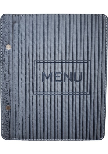 A5 - 5 Yapraklı Deri Menü Kabı - 23X15 cm (Gri-Siyah Çizgili)