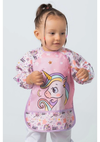 Giyilebilir Kollu Sıvı Geçirmez Mama ve Aktivite Önlüğü 6-24 Ay - Kuğu-Unicorn indirimleri