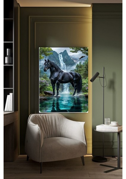Nehire Gelen Savaş Atı Kanvas Tablo Ev Duvar Salon Ofis Dükkan Hediyelik Dekarasyon Süsü