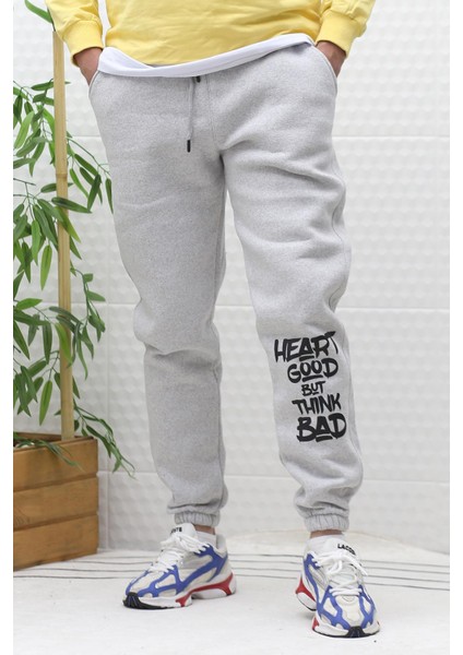 Erkek Kışlık 3 Iplik Şardonlu Eşofman Altı Heart Baskı