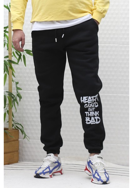 Erkek Kışlık 3 Iplik Şardonlu Eşofman Altı Heart Baskı