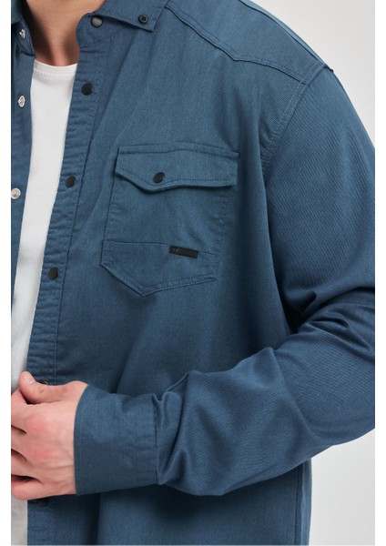 Slim Fit Çift Cepli Çıtçıtlı Dar Kalıp Pamuklu Kot Gömlek modelleri