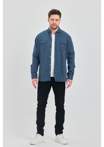 Slim Fit Çift Cepli Çıtçıtlı Dar Kalıp Pamuklu Kot Gömlek fırsatları