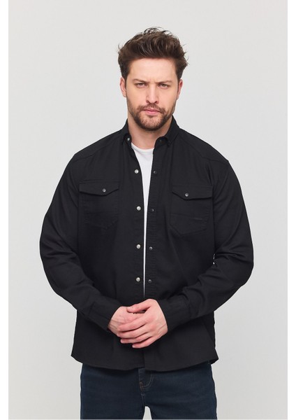Slim Fit Çift Cepli Çıtçıtlı Dar Kalıp Pamuklu Kot Gömlek