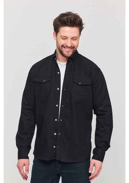 Slim Fit Çift Cepli Çıtçıtlı Dar Kalıp Pamuklu Kot Gömlek