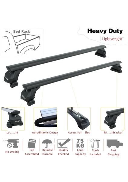 Ford Ranger Wildtrak (2023-2025) Kasa Üstü Bed Rack Taşıyıcı Bar – Siyah | Kilitli Sistem | Vida Montajlı fiyatları