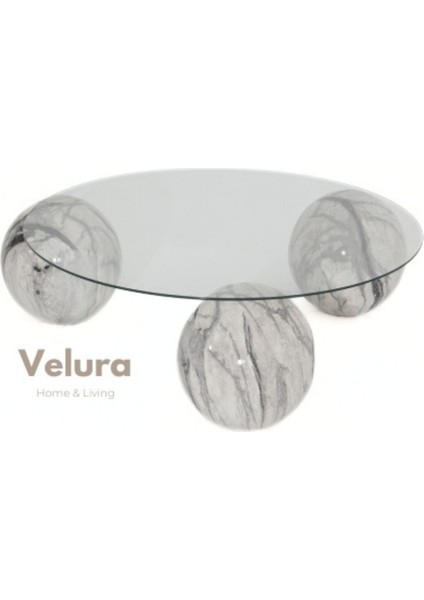 Modern Orta Sehpa & Top Sehpa Cam Sehpa & Küre Orta Sehpa - Diana - Yuvarlak - Şeffaf Cam