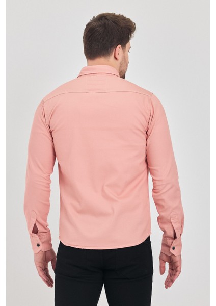 Slim Fit Çift Cepli Çıtçıtlı Dar Kalıp Pamuklu Kot Gömlek