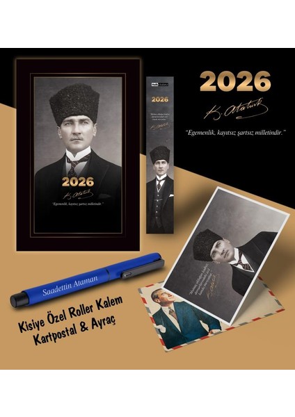 2026 Kalpaklı Atatürk Ajandası Ayraç Kartpostal Kalem - Lacivert