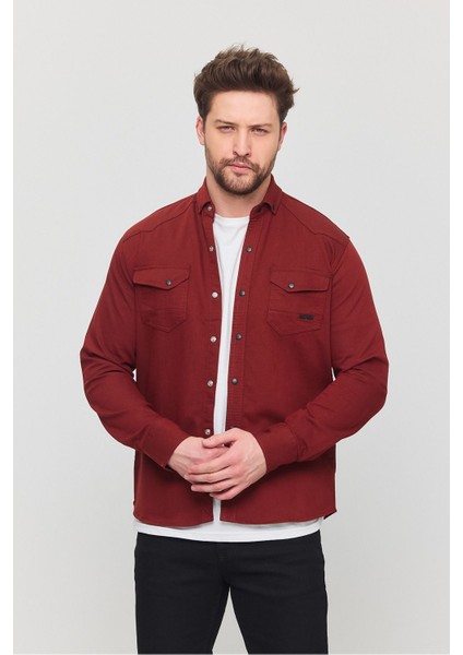 Slim Fit Çift Cepli Çıtçıtlı Dar Kalıp Pamuklu Kot Gömlek