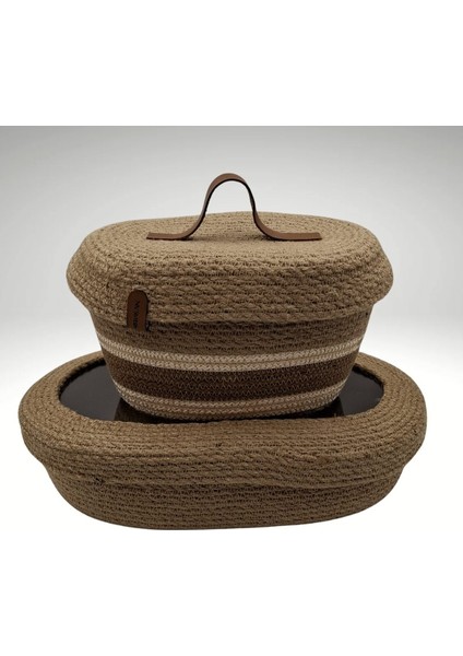 2'li Hasır Kapaklı Sepet, Oval Jüt Kapaklı Sepet, %100 Doğal Hasır Sepet, Çok Amaçlı Dekoratif Hasır fiyatları