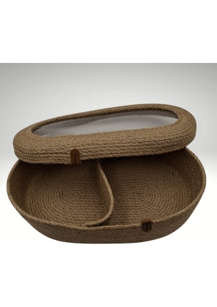 2'li Hasır Kapaklı Sepet, Oval Jüt Kapaklı Sepet, %100 Doğal Hasır Sepet, Çok Amaçlı Dekoratif Hasır fırsatları