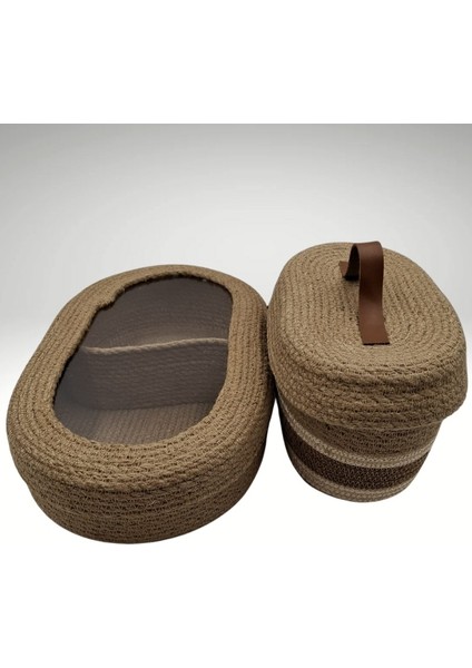 2'li Hasır Kapaklı Sepet, Oval Jüt Kapaklı Sepet, %100 Doğal Hasır Sepet, Çok Amaçlı Dekoratif Hasır indirimleri