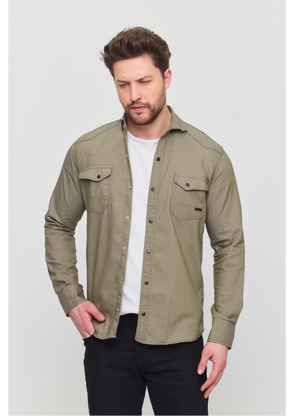 Slim Fit Çift Cepli Çıtçıtlı Dar Kalıp Pamuklu Kot Gömlek