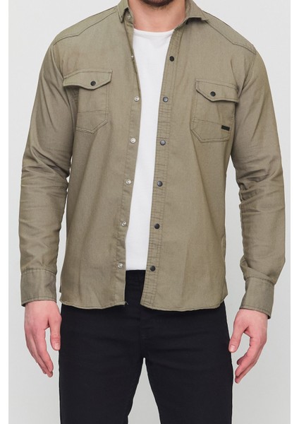 Slim Fit Çift Cepli Çıtçıtlı Dar Kalıp Pamuklu Kot Gömlek fırsatları