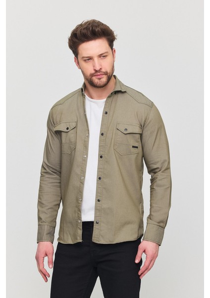 Slim Fit Çift Cepli Çıtçıtlı Dar Kalıp Pamuklu Kot Gömlek