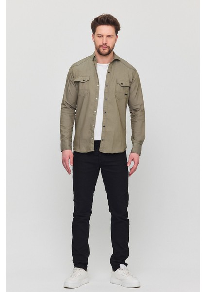 Slim Fit Çift Cepli Çıtçıtlı Dar Kalıp Pamuklu Kot Gömlek