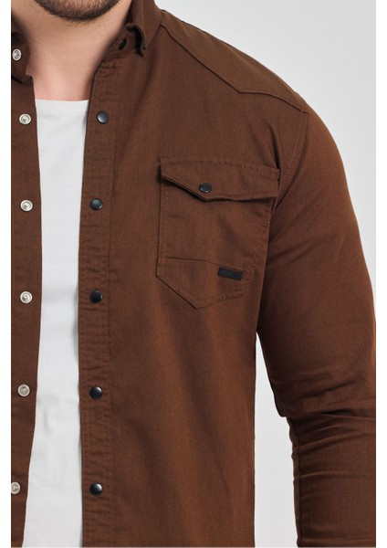 Slim Fit Çift Cepli Çıtçıtlı Dar Kalıp Pamuklu Kot Gömlek modelleri