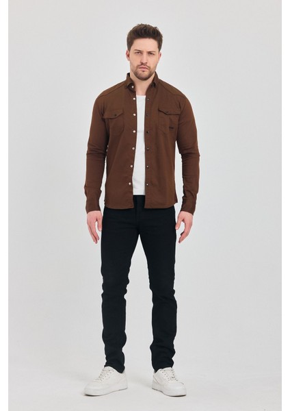 Slim Fit Çift Cepli Çıtçıtlı Dar Kalıp Pamuklu Kot Gömlek fırsatları