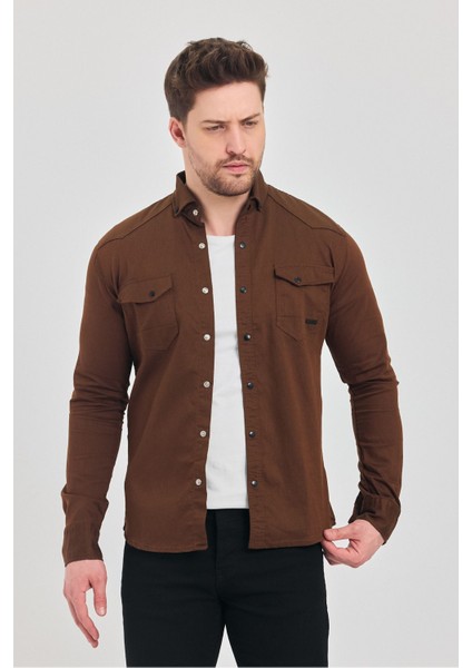 Slim Fit Çift Cepli Çıtçıtlı Dar Kalıp Pamuklu Kot Gömlek indirimleri
