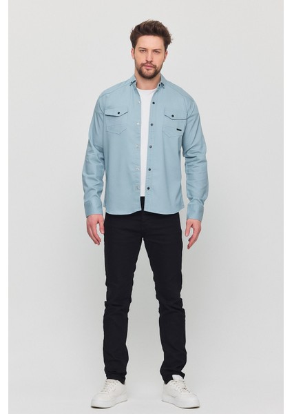 Slim Fit Çift Cepli Çıtçıtlı Dar Kalıp Pamuklu Kot Gömlek fırsatları