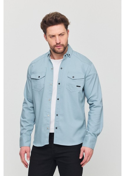 Slim Fit Çift Cepli Çıtçıtlı Dar Kalıp Pamuklu Kot Gömlek