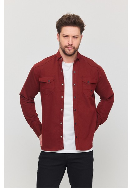 Slim Fit Çift Cepli Çıtçıtlı Dar Kalıp Pamuklu Kot Gömlek