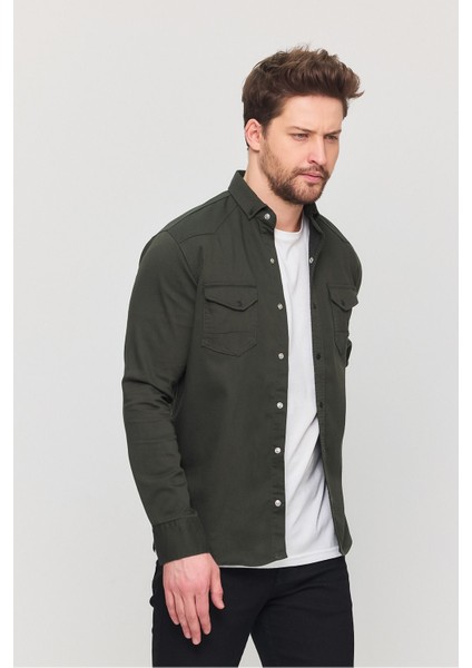Slim Fit Çift Cepli Çıtçıtlı Dar Kalıp Pamuklu Kot Gömlek indirimleri