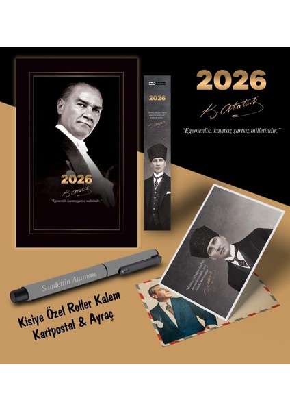 2026 Gazi Paşa Atatürk Ajandası Ayraç Kartpostal Kalem - Gri