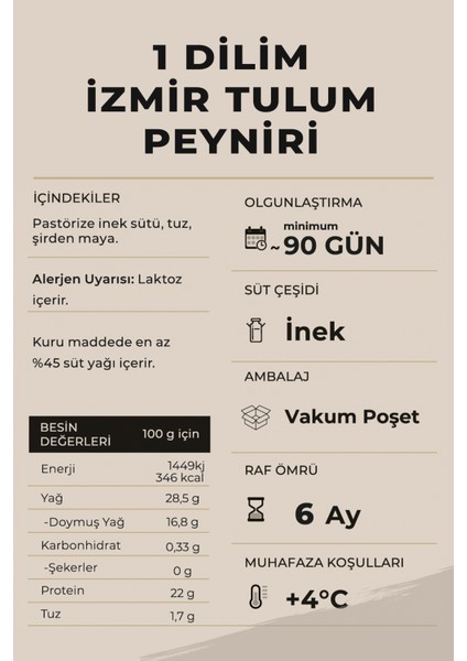 Bir Dilim Tulum Peyniri 40 gr x 24 Adet(960 gr), (İnek Sütü) – Tam Yağlı, Olgunlaştırılmış