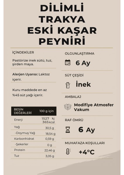Keyif Serisi – Dilimli Trakya Eski Kaşar Peyniri 500 gr – Olgunlaştırılmış fiyatları