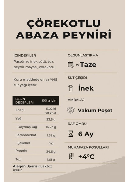 Çörek Otlu Abaza Peyniri 250 gr – Dinlendirilmiş