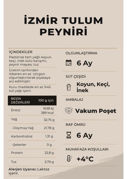 Tam Yağlı İzmir Tulum Peyniri 300 gr –Olgunlaştırılmış modelleri