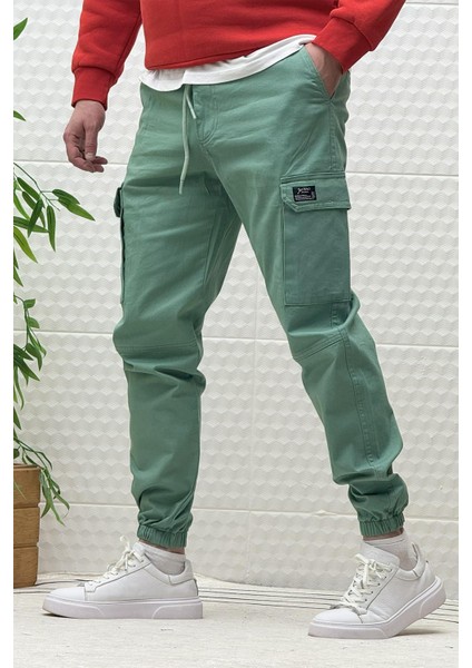 Erkek Beli Lastikli Likralı Kargo Cepli Gabardin Pantalon