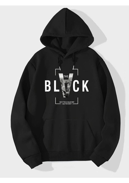 Unisex Siyah Black Baskılı Oversize Sweatshirt Hoodie