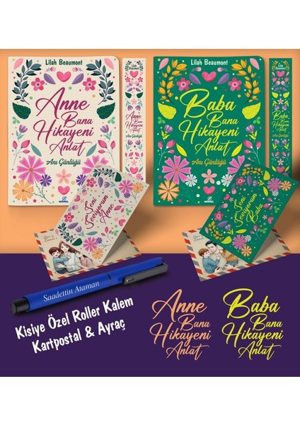 Kişiye Özel Anne ve Baba Bana Hikayeni Anlat Ayraç Kartpostal Kalem - Lacivert