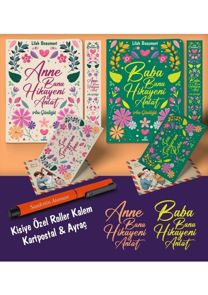 Kişiye Özel Anne ve Baba Bana Hikayeni Anlat Ayraç Kartpostal Kalem - Turuncu