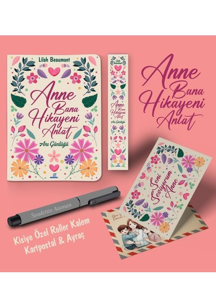 Kişiye Özel Anne Bana Hikayeni Anlat Ayraç Kartpostal Kalem - Gri