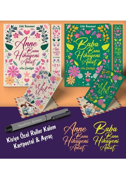 Kişiye Özel Anne ve Baba Bana Hikayeni Anlat Ayraç Kartpostal Kalem - Gri