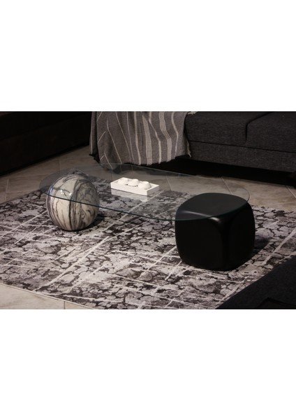 Modern Orta Sehpa & Top Sehpa Cam Sehpa & Küre Orta Sehpa - 1 Diana Top & 1 Siyah Zar - Oval - Şeffaf Cam fiyatları